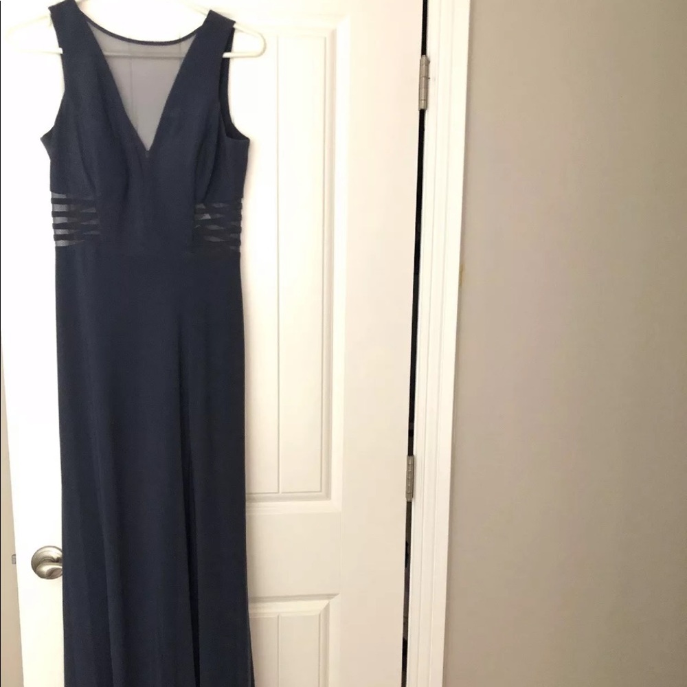 charcoal mesh insert formal/prom maxi dress w/slit